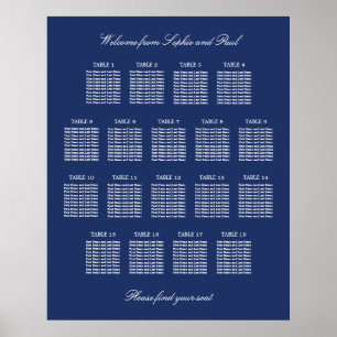 Marinblå 18 bords bröllopsställningsschemaaffisch poster