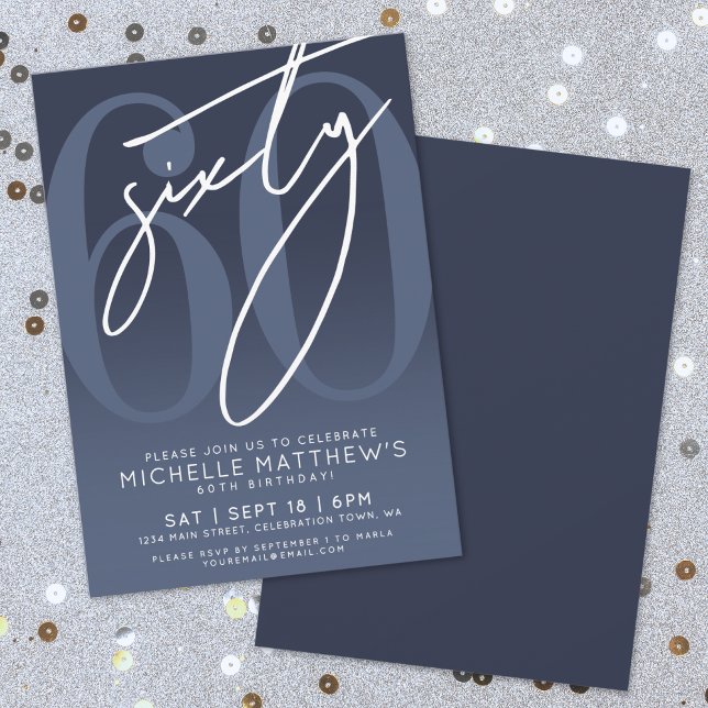 Marinblå 60-årsfest inbjudningar (Navy Blue 60th Birthday Party Invitation)