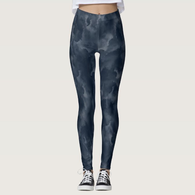 Marinblå Abstrakt Akvarellfläck Elegant Chic Leggings (Framsida)