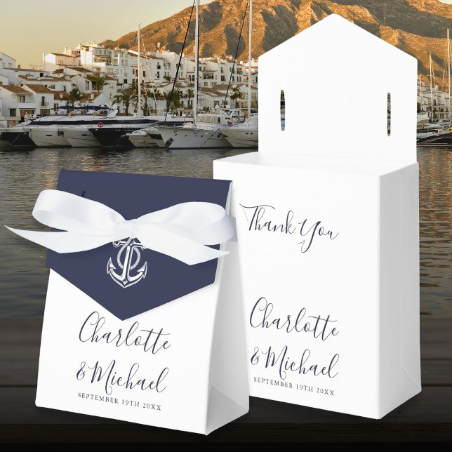 Marinblå Ankare Marin Bröllopsfavor Presentaskar (Navy Blue Anchor Nautical Wedding Favor Boxes)