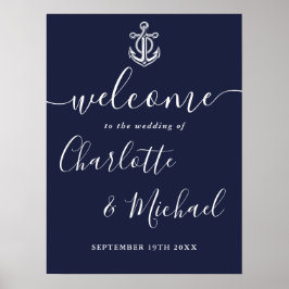 Marinblå Ankare Marin Bröllopsväggskylt Poster