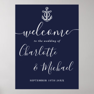 Marinblå Ankare Marin Bröllopsväggskylt Poster