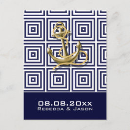 Marinblå ankare nautiskt bröllop save the date meddelande vykort