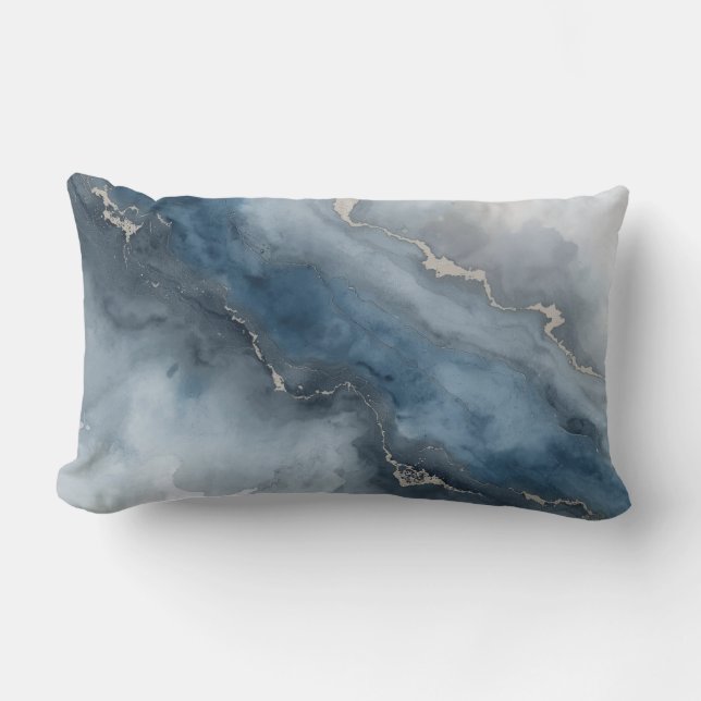 Marinblå Antikgrå Vit Beige Abstrakt Lumbarkudde (Framsida)