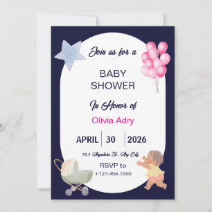 Marinblå Baby Shower-inbjudan Akvarell Inbjudningar