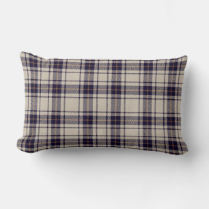 Marinblå Beige Skotsk Tartan Rutig Mönster Lumbarkudde