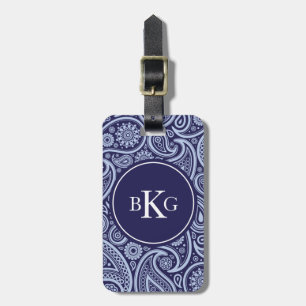 Marinblå beställnings- Monogram för elegantt Bagagebricka