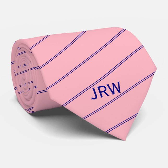 Marinblå beställnings- Monogram och görade randig Slips (Rullad)