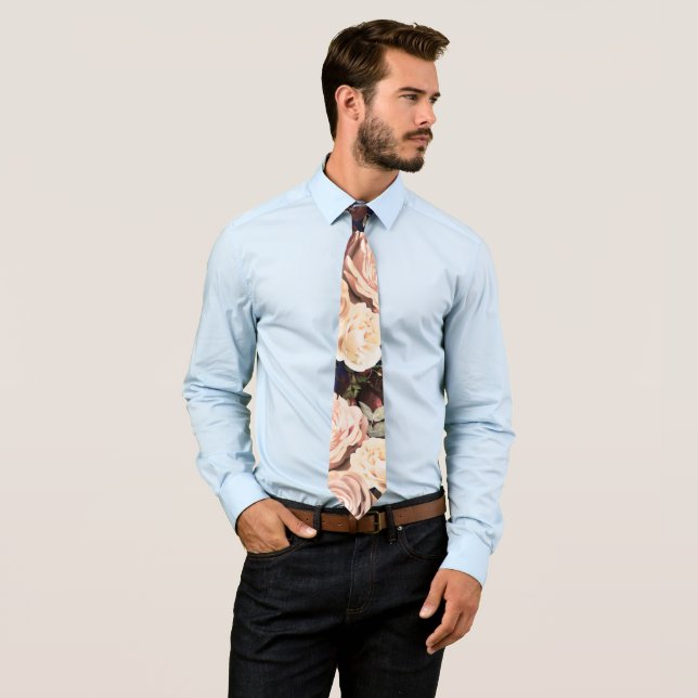 Marinblå & blommande rosor djärva blommor slips (In Situ)