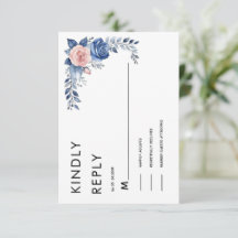 marinblå Blommig Bröllop RSVP-kort