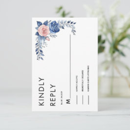 marinblå Blommig Bröllop RSVP-kort OSA Kort