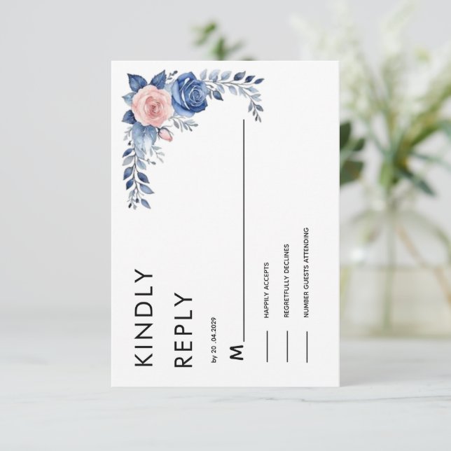 marinblå Blommig Bröllop RSVP-kort OSA Kort (Stående Fram)