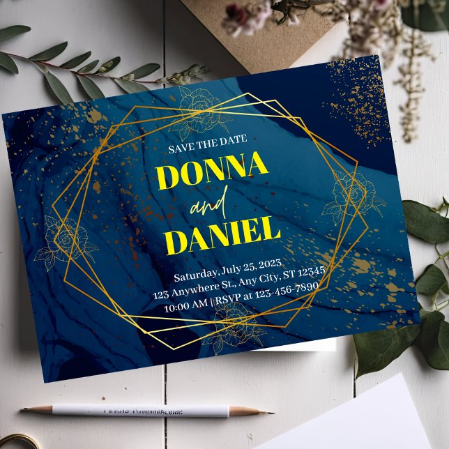 Marinblå Blommig Bröllopsinbjudan Meddelande Vykort (Skapare uppladdad)