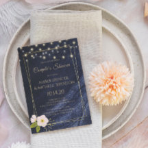 Marinblå Blommig Guld Ram Par Duschar