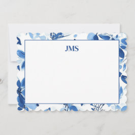 Marinblå Blommig Kant Monogram Papper Anteckningskort