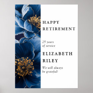Marinblå Blommig Lycka Till Pensionen Välkomstskyl Poster