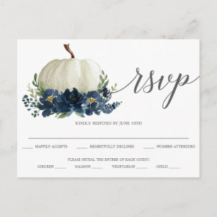 Marinblå Blommig Pumpa Bröllop RSVP Brevkort Vykort