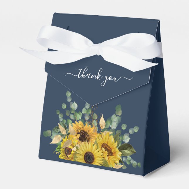 Marinblå Blommig Solros Tack Bröllop Presentaskar (Framsidan Sidan)