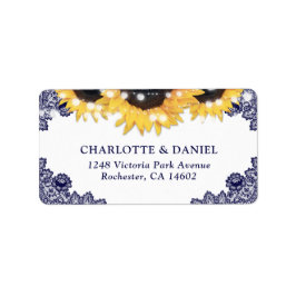 Marinblå Blommig Spets Solbröllop Adressetikett