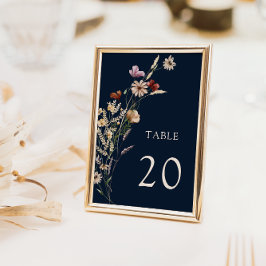 Marinblå Blommiga Boho Bröllops Bordnummer