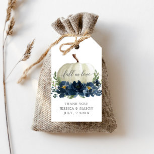 Marinblå Blommiga Pumpa Tack Favorit Etiketter