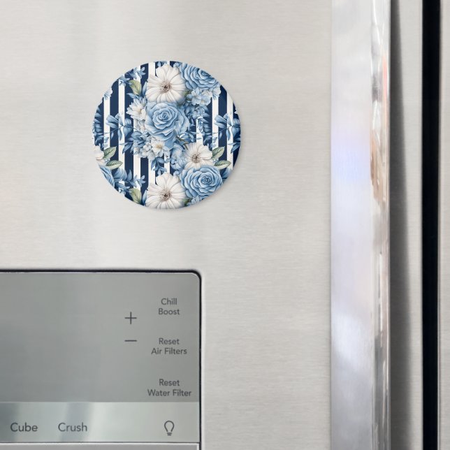 Marinblå Blommiga Ränder Bröllopsdusch Magnet (In Situ (Fridge))