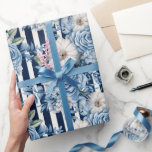 Marinblå Blommiga Ränder Bröllopsdusch Presentpapper<br><div class="desc">Marinblå Blommiga Ränder bröllopsdusch</div>