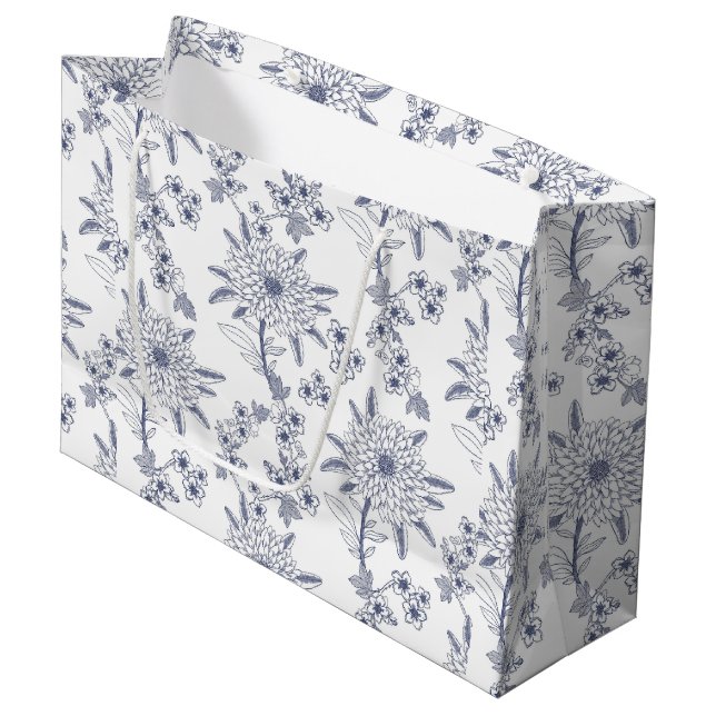 Marinblå Blommiga Sömlösa Mönster (Framsidan Vinklad)