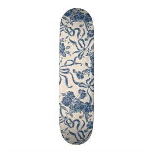 Marinblå blommönster för chic modernt mini skateboard bräda 18,5 cm
