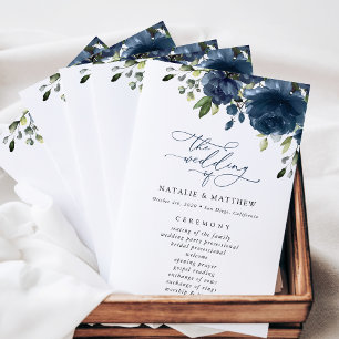 Marinblå blommor, Grönska, Boho, Bröllopsprogram