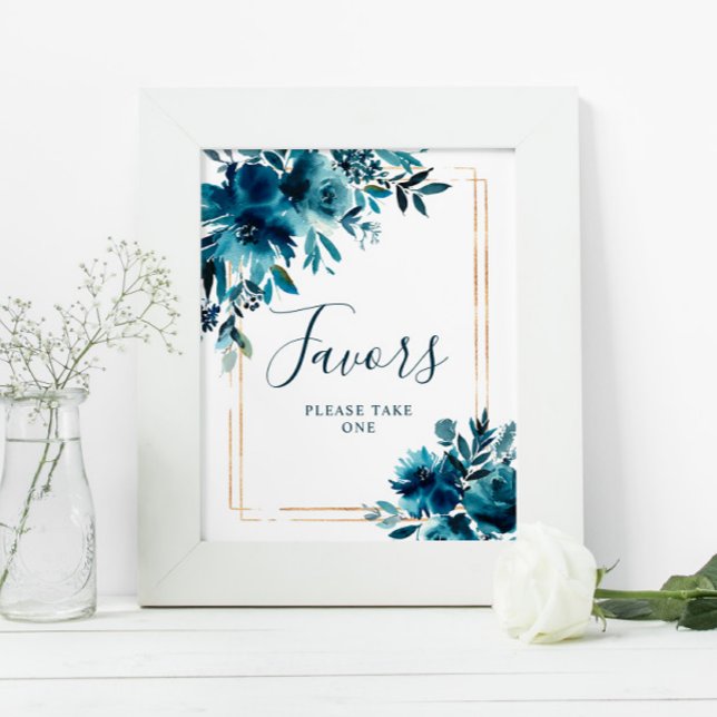 Marinblå blommor & Guld ram Babyshower skylt (Skapare uppladdad)