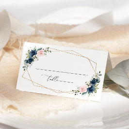 Marinblå blommor, rosa blommor, blombröllop placeringskort