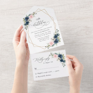 Marinblå blommor, rosa blommor, Boho, födelsedag
