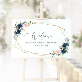 Marinblå blommor, rosa blommor, bröllops välkomsts poster