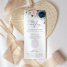 Marinblå blommor, rosa blommor, bröllopsprogram program