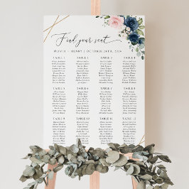 Marinblå blommor, rosa blommor, sittplatskarta poster
