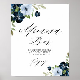 marinblå blomsterbröllopsmimosabarskylt poster