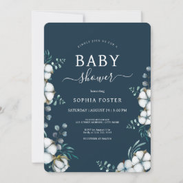 Marinblå bomull blommor eleganta Baby Shower Inbjudningar