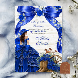 Marinblå Bow Coquette Western Charra Quinceanera Inbjudningar
