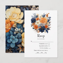 Marinblå, Bränd Orange & Champagne Blommig Bröllop OSA Kort