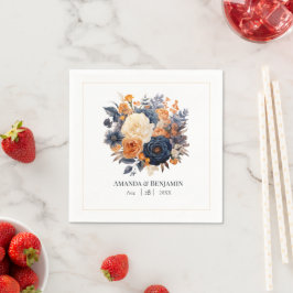 Marinblå, bränd orange & champagnen blommande bröl pappersservett