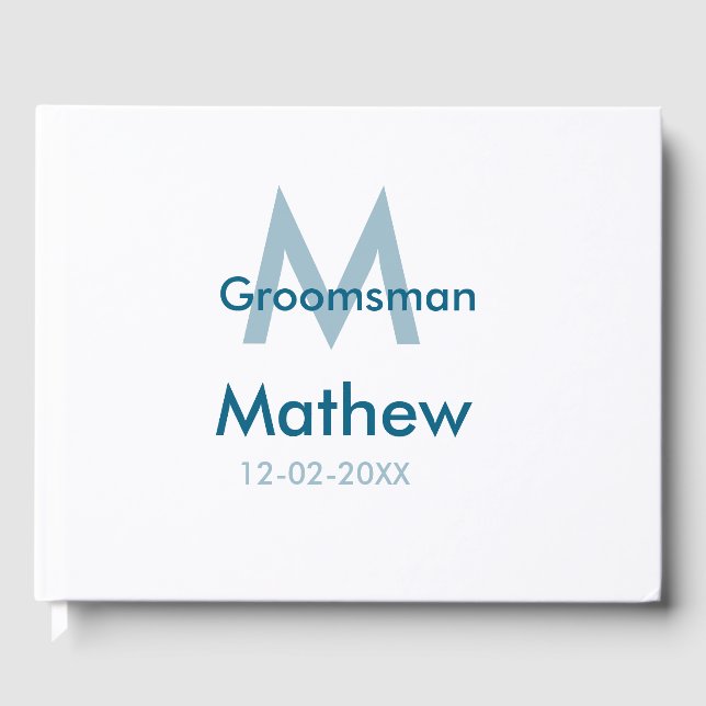 Marinblå bröllop manlig namn bokstav datum personl gästböcker (Framsida)