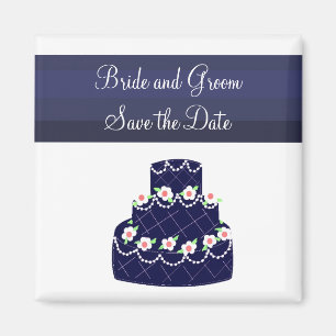 Marinblå Bröllopstårta Save the Date Magnet