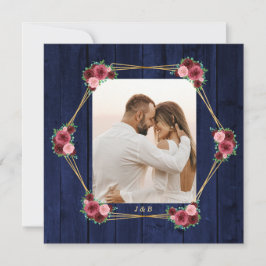 Marinblå Burgunder Röd Bröllopsinbjudan Med QR-kod