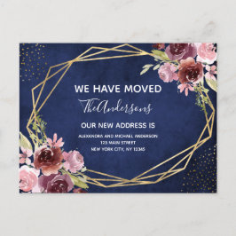 Marinblå Burgundy Blommig Flyttannons Meddelande Vykort