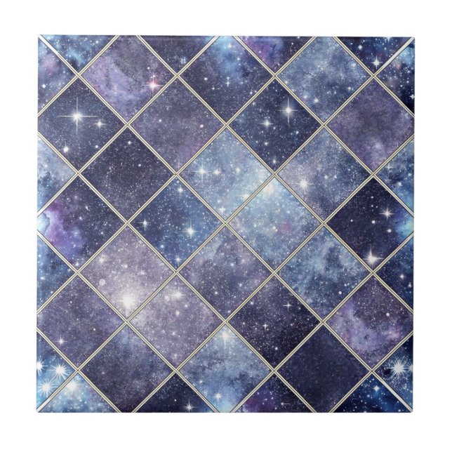 Marinblå Celestial Diamantgitterstjärna Kakelplatta (Framsidan)