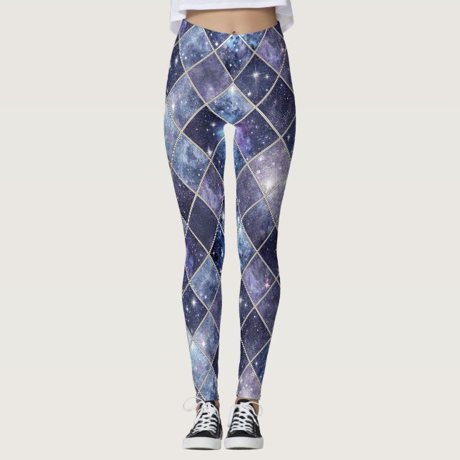 Marinblå Celestial Diamond Lattice Stjärna Leggings (Framsida)