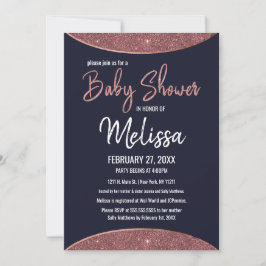 Marinblå cirkulärbaby shower för rosa guld- inbjudningar