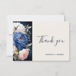 Marinblå & dammig rosa blommig bröllops- tack kort