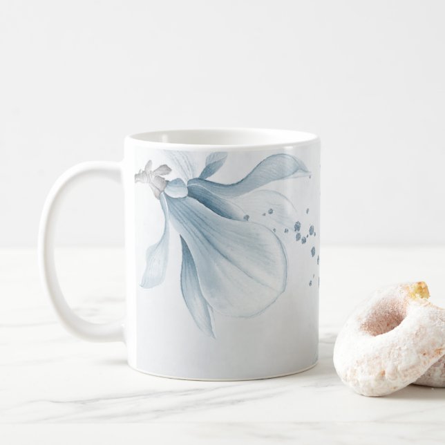 marinblå dammiga blå blommor botanisk  kaffemugg (Med munk)